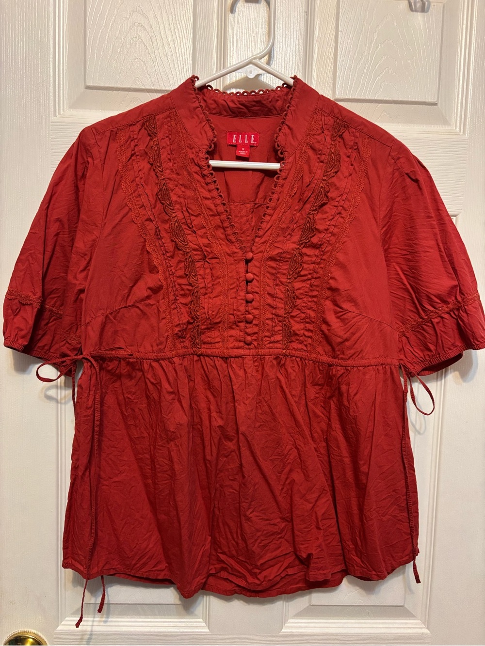 ELLE Crimson Red Boho Peasant Blouse – Medium